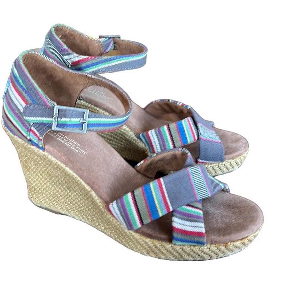 Toms Sienna Multicolor Wedge Platform Crisscross Sandals Textile 9.5